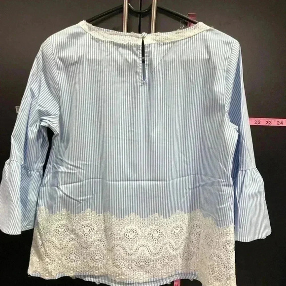 Charter Club Scalloped Lace Trim Hem,3/4 bell sleeve,keyhole back,boatneck - Picture 4 of 8